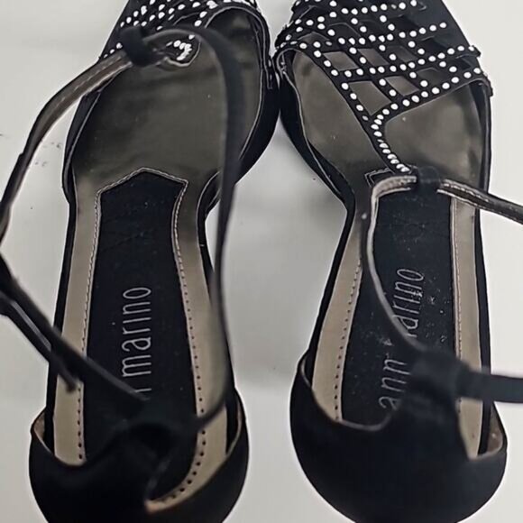 Ann Marino Crystal Trim Pointed Toe Black High Heel Adjustable Ankle Strap 7.5M - Picture 8 of 13